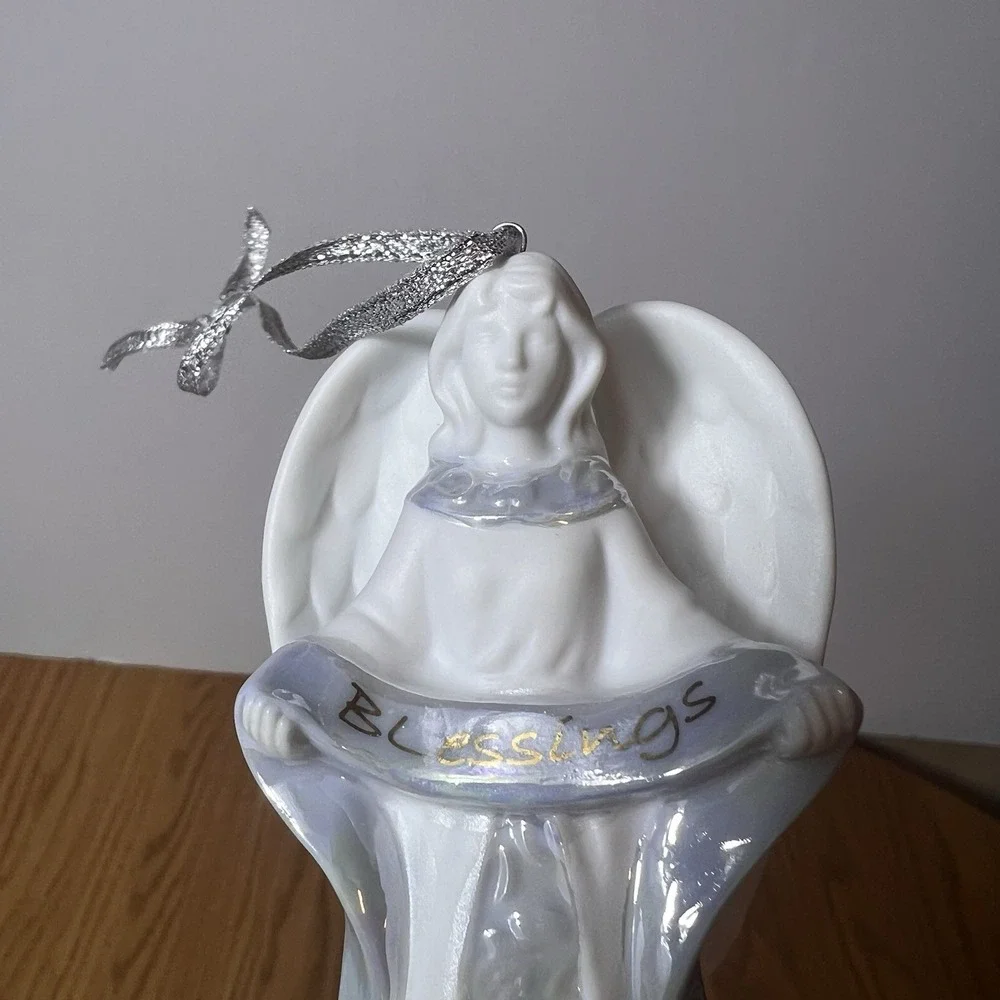 Set of 6 Porcelain Angel Christmas Ornaments Hope Faith Love Joy Peace Blessings